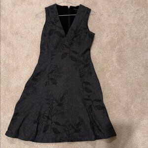 Banana Republic Dark Grey Floral V-Neck Wool Dress